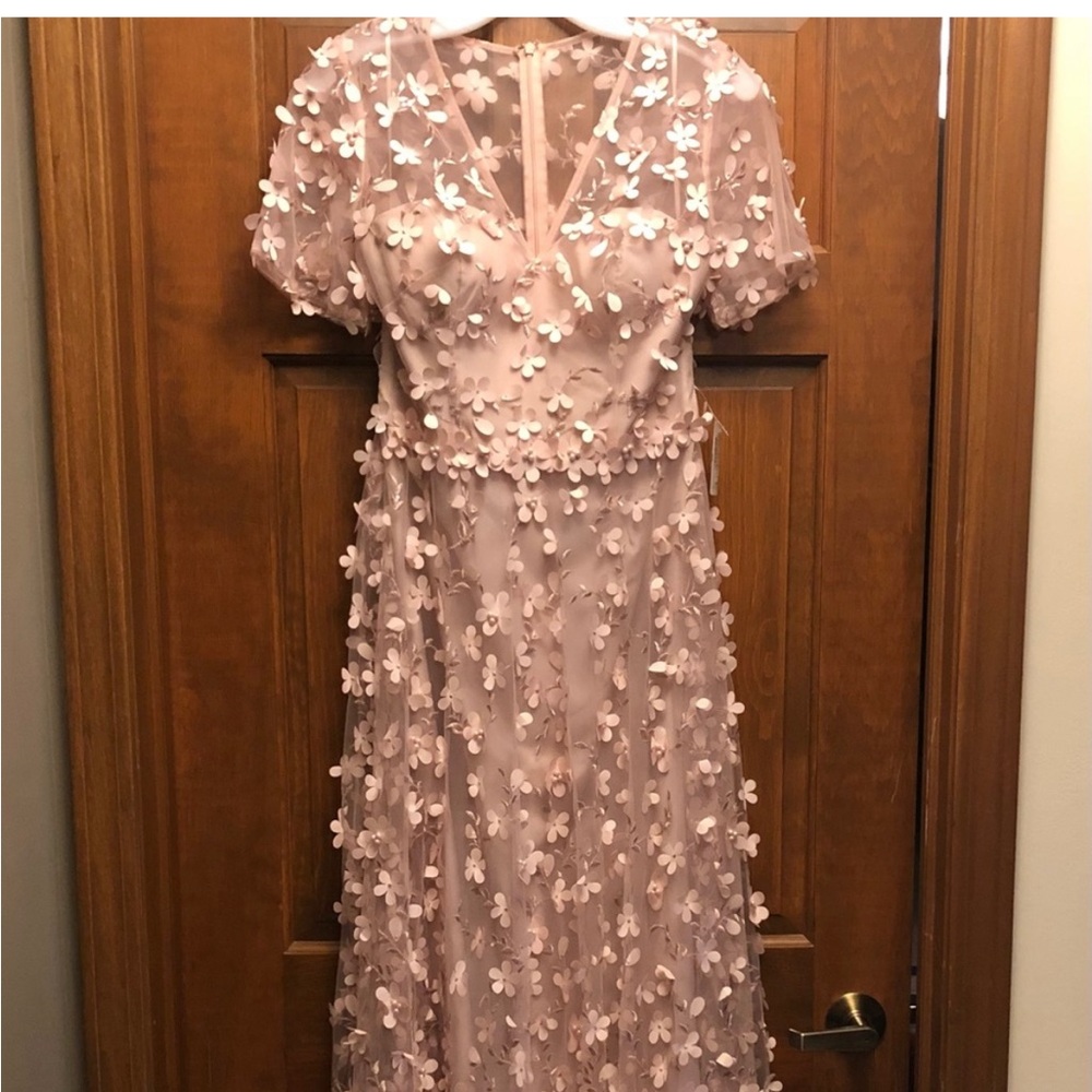 Pink floral appliqué bridesmaid gown